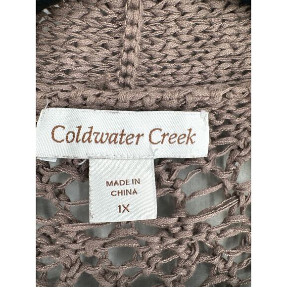 Coldwater Creek Cardigan Sweater Womens 1X Brown Open Knit Crop Beachy Boho - Picture 2 of 6